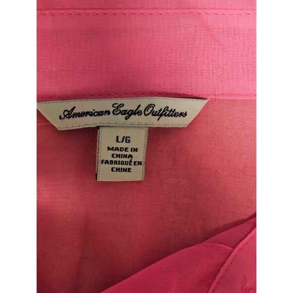 American Eagle Women's Pink Sheer Top Sz Large Pleated Back Fairy Preppy - Picture 3 of 8